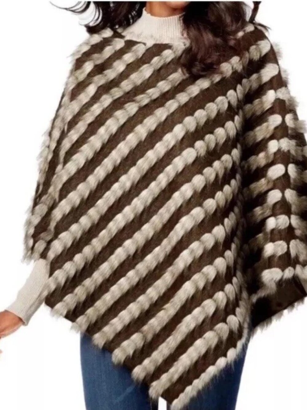 INC INTERNATIONAL CONCEPTS Tufted Brown Faux Fur Cape / Poncho / Pullover